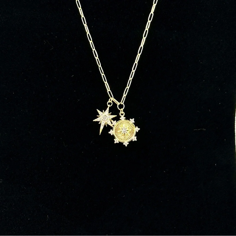 Jennifer Miller Gold Starburst Charm Necklace 18” - Picture 1 of 8